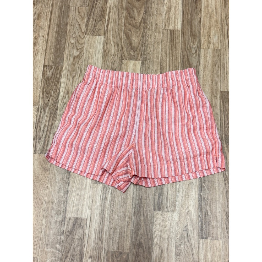 Old Navy Orange White Striped Linen Blend High Rise Pull On Shorts Medium